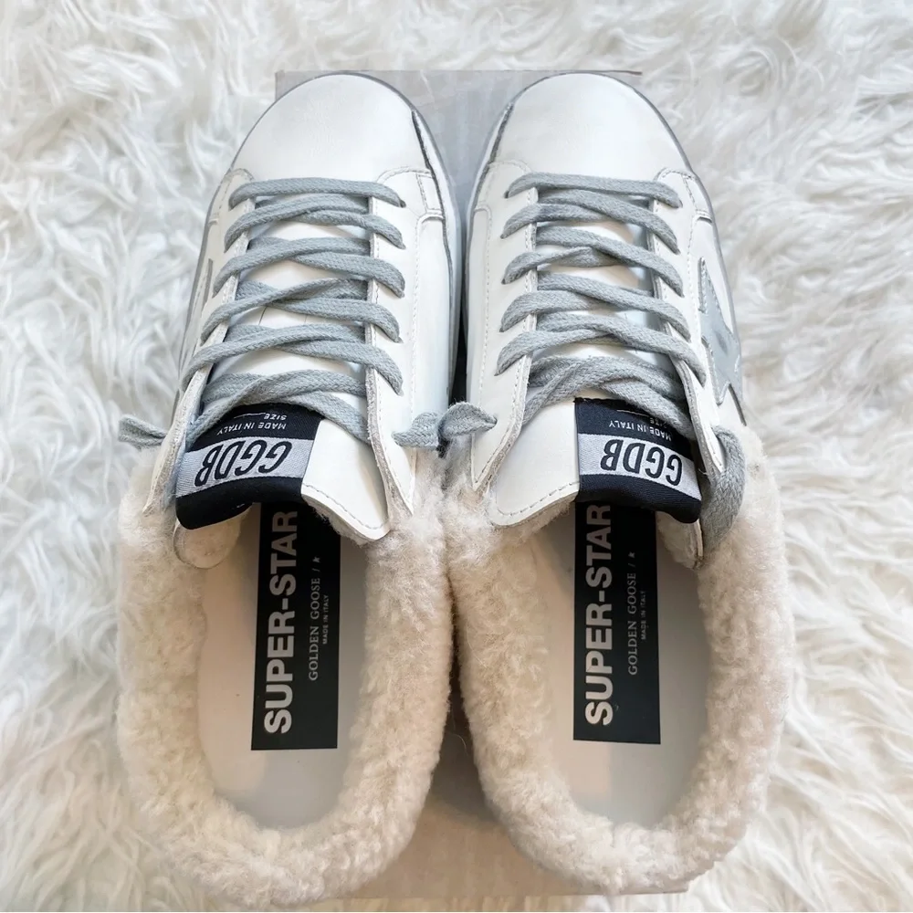 Golden Goose Superstar Sabot Shearling Sneaker White Silver Beige size 38 - Picture 7 of 15